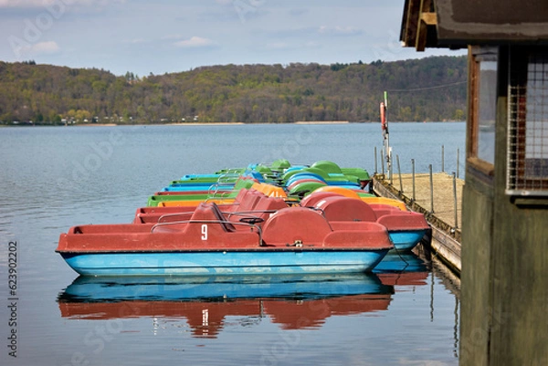 Obraz Bunte Tretboote auf dem blauen See
