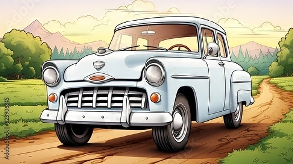Obraz Illustration old blue Car - Oldtimer 1