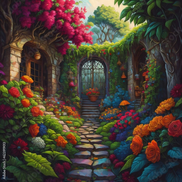 Fototapeta courtyard garden ai generated 