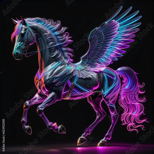 Obraz neon pegasus ai generated 