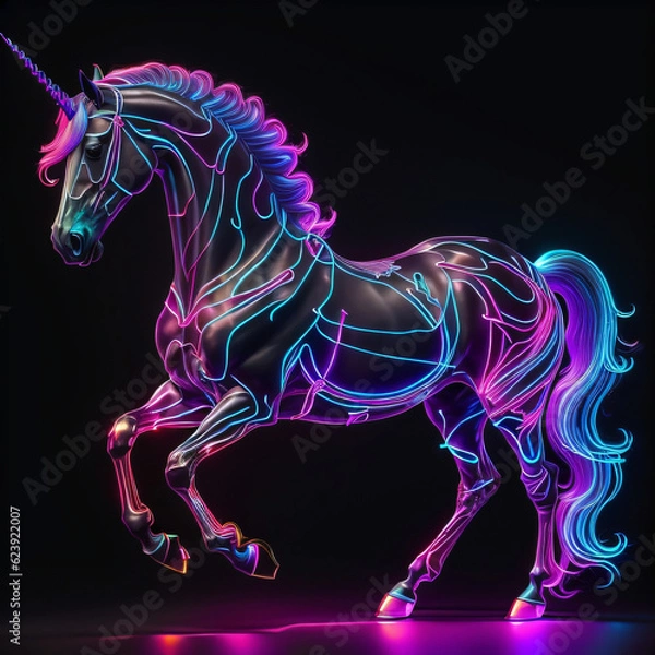 Fototapeta neon unicorn ai generated 