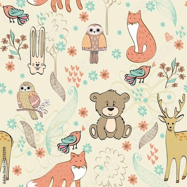 Fototapeta vector cute children seamless pattern with animals