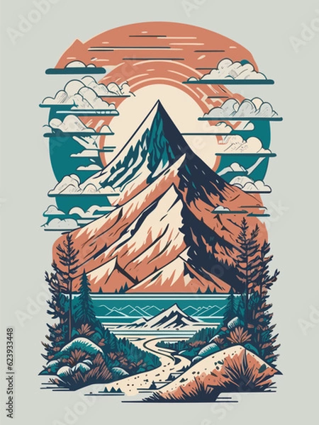 Fototapeta a mountain with palm trees vector illustration t-shirt design