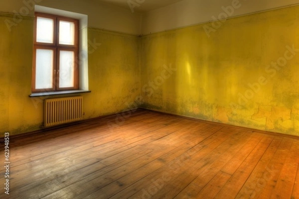 Fototapeta n Empty Room with Natural Light Streaming in Through a Window and Wooden Flooring. Generative AI