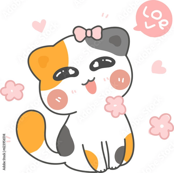 Fototapeta set of cute cartoon playful kitten cat in different 