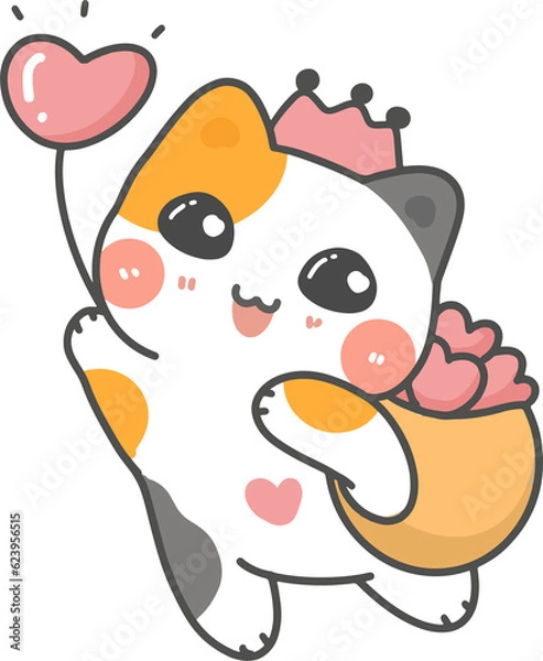 Fototapeta set of cute cartoon playful kitten cat in different 