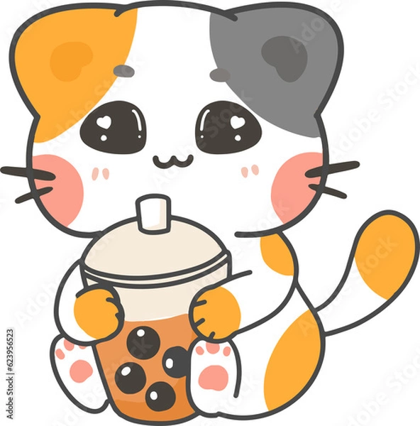 Fototapeta set of cute cartoon playful kitten cat in different 