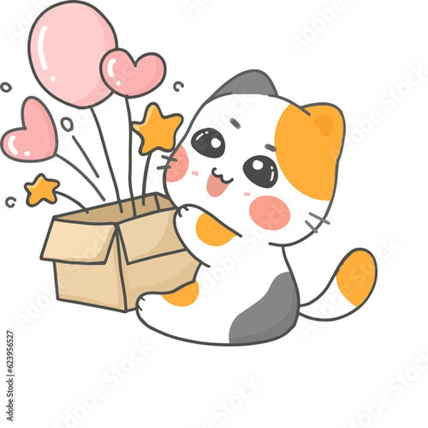 Fototapeta set of cute cartoon playful kitten cat in different 