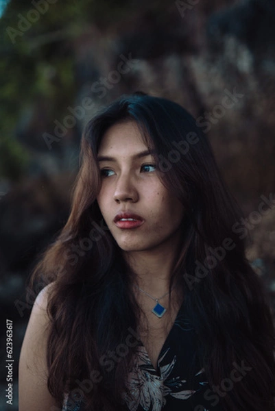Obraz Lonely Serenity Moment on the Beach in Thailand. Happy, Sad, Tired. Emotionless. Feeling life and having experiences. Freedom and Nature