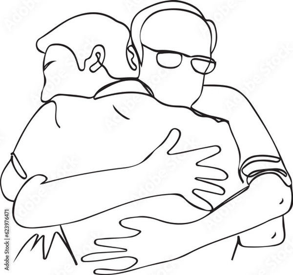 Fototapeta Unwavering Embrace: Continuous Line Drawing of Father-Son Love, Infinite Bond: One-Stroke Family Love in Royalty-Free Vector, A Continuous Line Drawing of Father-Son Affection