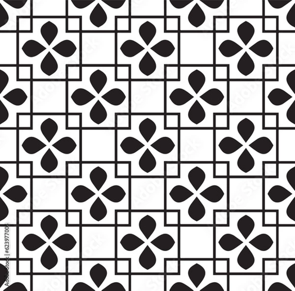 Fototapeta cute flower background, black and white pattern seamless for design, porcelain, chinaware, ceramic, tile, ceiling, texture, wallpaper, floor and wall, vector illustration