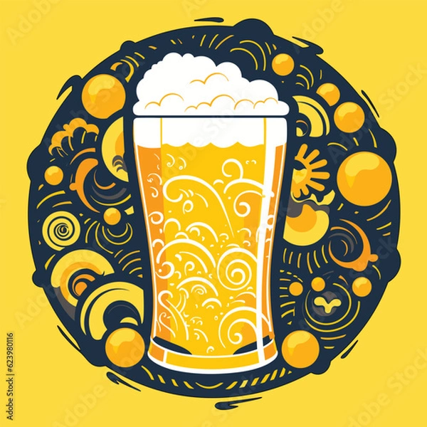 Fototapeta Mug of beer with Japanese wave pattern