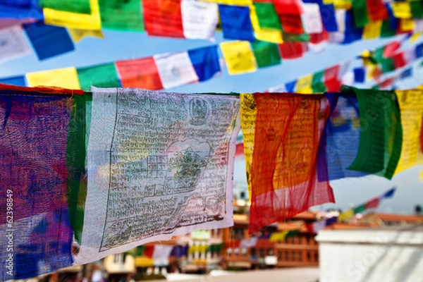 Obraz zamknąć flag modlitewnych w Katmandu, Nepalu