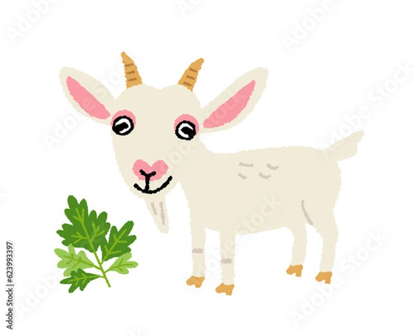 Obraz かわいいヤギとヨモギの手描きイラスト