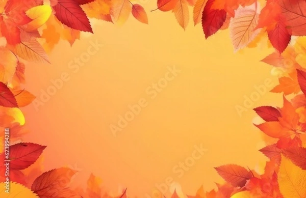 Fototapeta Autumn maple red, orange, yellow, brown foliage frame, Generative AI