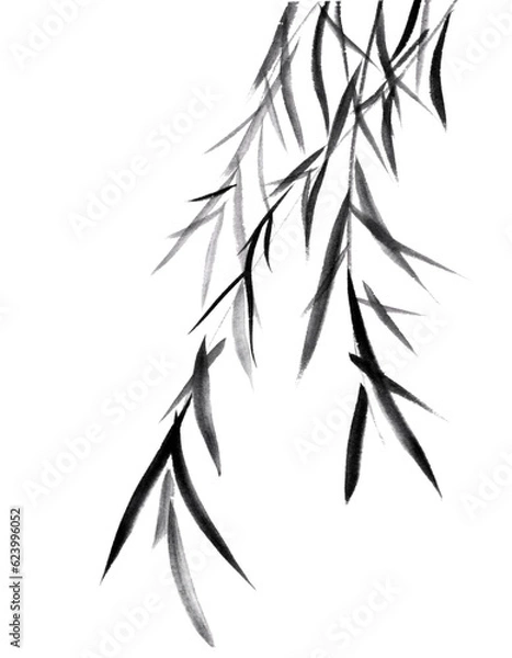 Fototapeta 水墨画技法で描いた柳の木
