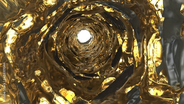 Fototapeta Gold tunnel Digital futuristic shinny corridor 3d render