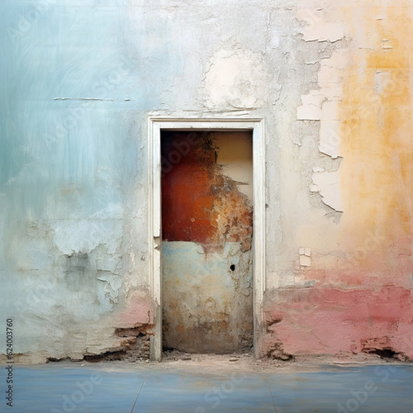 Fototapeta A small door in a wall of decayed paint