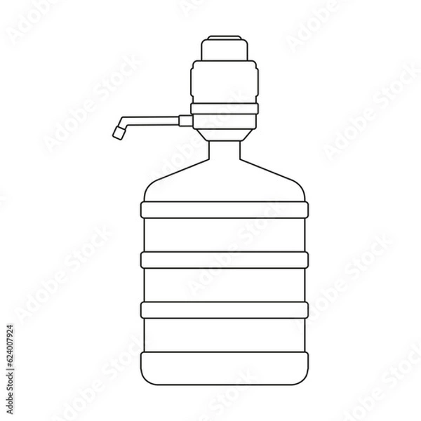 Fototapeta Icon of a large bottle for clean water with a hand pump on a white background.