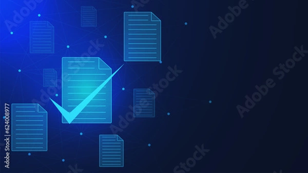 Fototapeta Check digital documents or electronic documents with checklist for approve concept. Business evaluation on virtual interface background design.