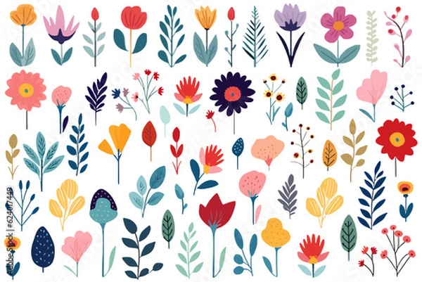Fototapeta Colorful spring flower pattern, whimsical floral bouquet vector illustration