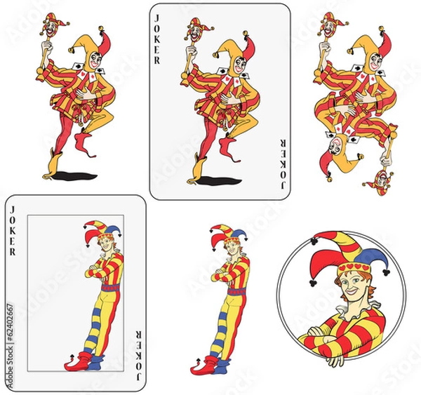 Fototapeta Joker playing card set. Isolated and inside frame card.