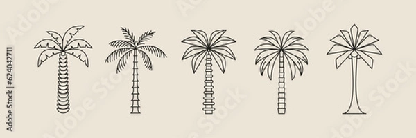 Obraz Palm tree thin line icon abstract design summer logo template modern minimal linear emblem for vacations rentals and travel services. Vector illustration