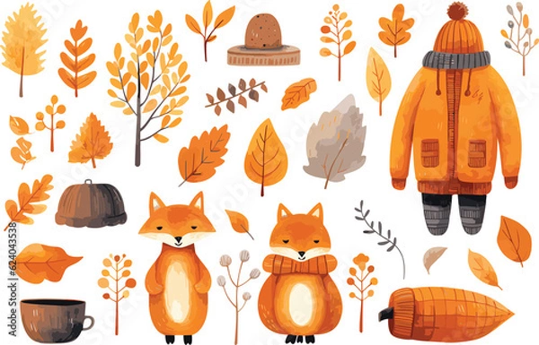 Obraz Water color doodle of autumn season.Generative AI.