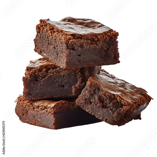 Fototapeta A stack of 4 delicious chocolate brownies isolated on a transparent background