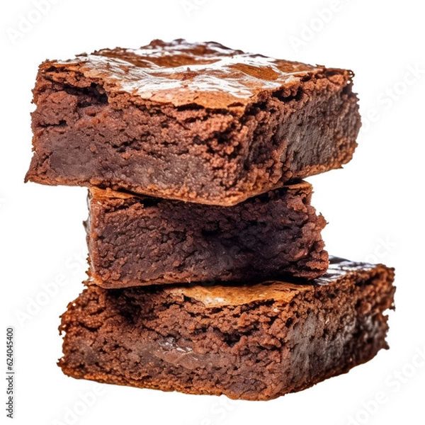 Fototapeta A stack of 3 delicious chocolate brownies isolated on a transparent background