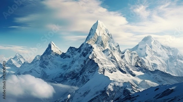 Fototapeta High mountain with withe snow and blue sky