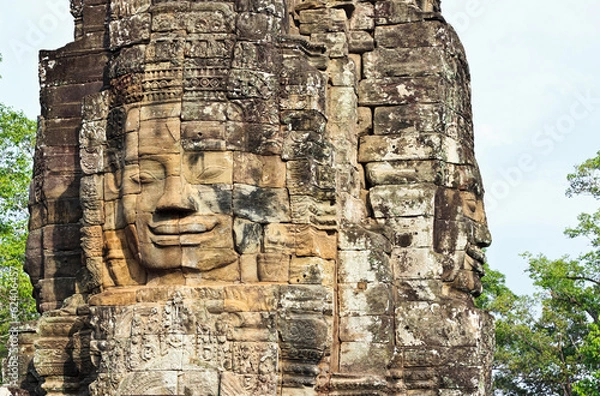 Obraz Stone head of Buddha on towers of Bayon temple in Angkor Thom