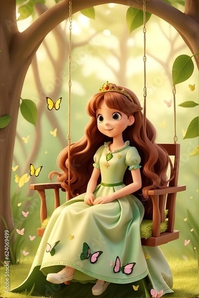 Fototapeta Fantasy 3D Anime Princess with Butterflies generative AI.