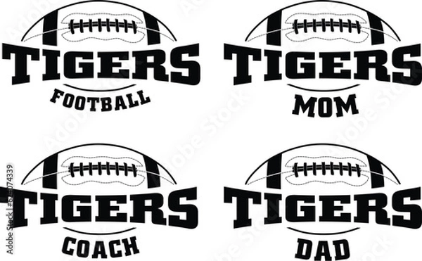 Fototapeta Football - Tigers is a sports team design that includes text with the team name and a football graphic. Great for Tigers t-shirts, mugs, advertising and promotions for teams or schools.