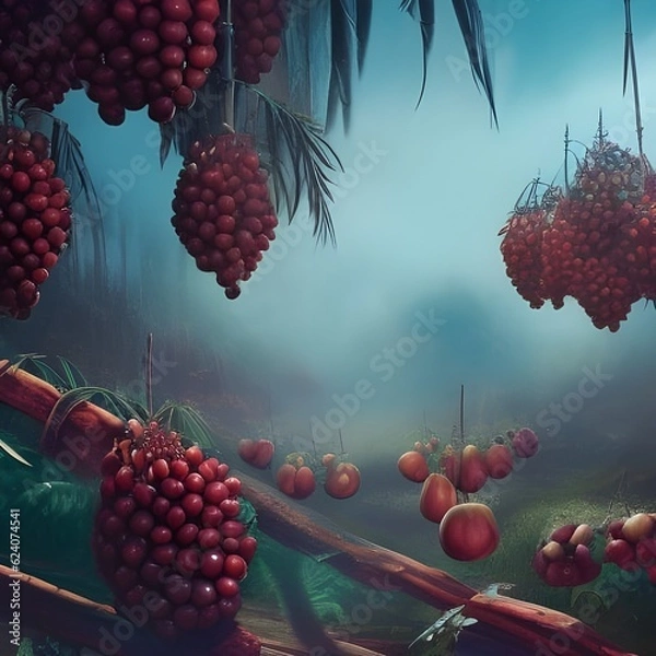 Fototapeta red currant berries, date fruits 