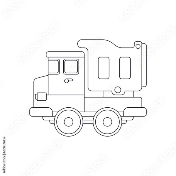 Obraz Line vector icon with toys car. Engaging and interactive toys that spark creativity and imagination. Designed for kids. Encourage playtime and ignite the joy of discovery with popular children's toys.