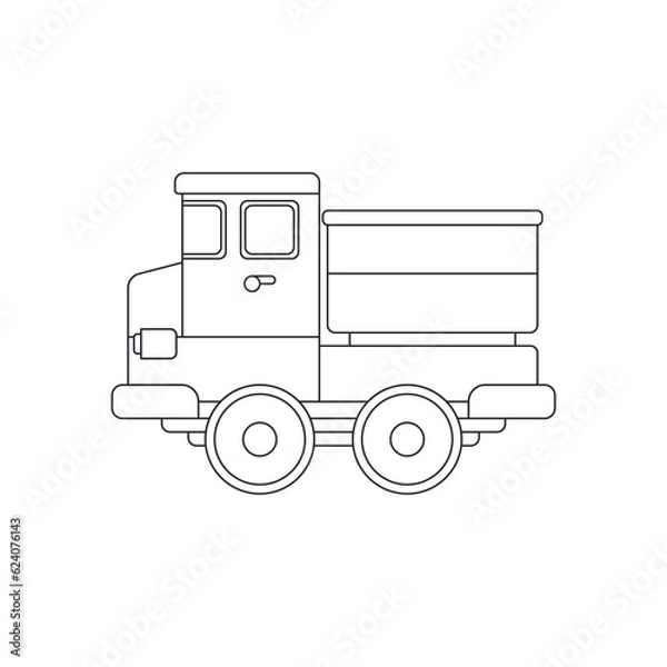 Obraz Line vector icon with toys car. Engaging and interactive toys that spark creativity and imagination. Designed for kids. Encourage playtime and ignite the joy of discovery with popular children's toys.