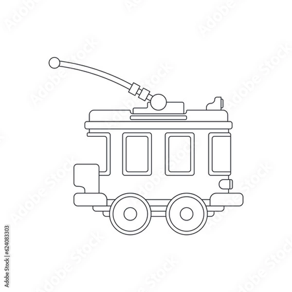 Fototapeta Line vector icon with toys trolleybus. Engaging and interactive toys that spark creativity and imagination. Designed for kids. Encourage playtime and ignite the joy of discovery with popular toys.