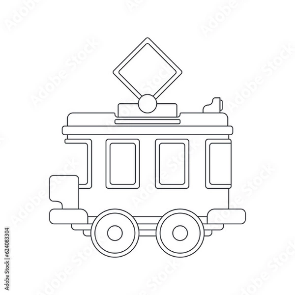 Obraz Line vector icon with toys vintage tram. Engaging and interactive toys that spark creativity and imagination. Designed for kids. Encourage playtime and ignite the joy of discovery with popular toys.