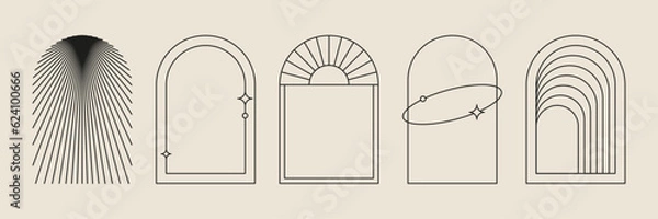 Obraz Boho frame arch vector illustration modern minimalistic retro aesthetic linear arc portal logo bohemian design element mystical geometric abstract border