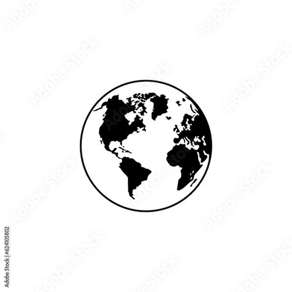 Fototapeta World Map on Globe Silhouette  for for Icon, Symbol, App, Website, Pictogram, Logo Type, Art Illustration or Graphic Design Element. Vector Illustration