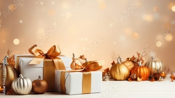 Fototapeta Beautiful gift box paper surprise with bow AI generated image