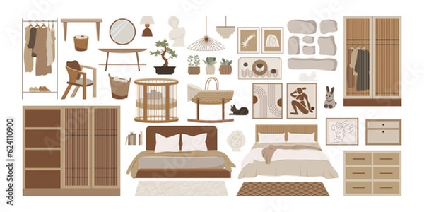 Fototapeta Modern bedroom flat vector design. Composition in scandinavian style