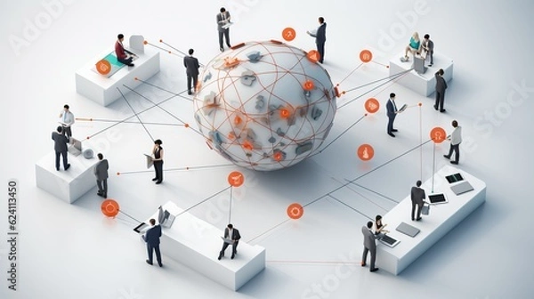 Fototapeta Modern Business global network connection telecommunication technology concept, Futuristic AI generated image