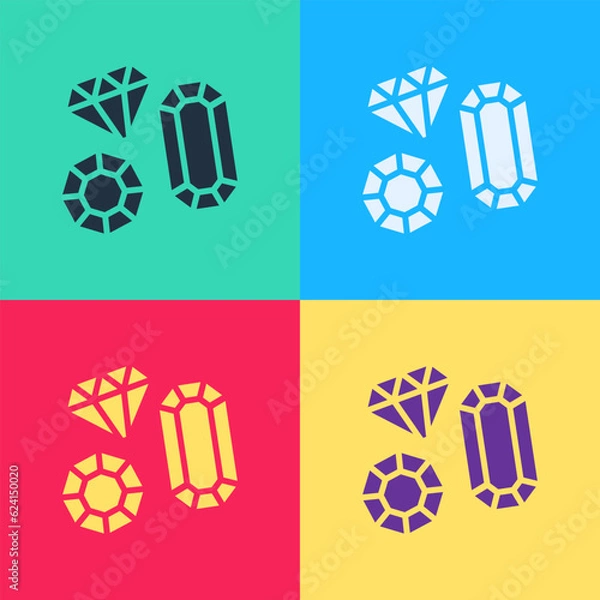 Obraz Pop art Gem stone icon isolated on color background. Jewelry symbol. Diamond. Vector
