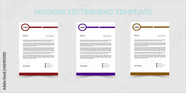 Obraz Creative modern letterhead design template with 3 colorful accents template for corporate office.