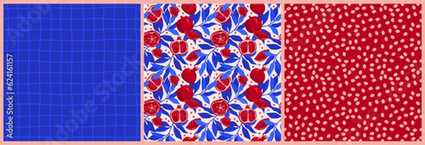 Fototapeta a set of endless patterns with a grid, polka dots and modern grenades. a set of bright prints for the kitchen and clothes.