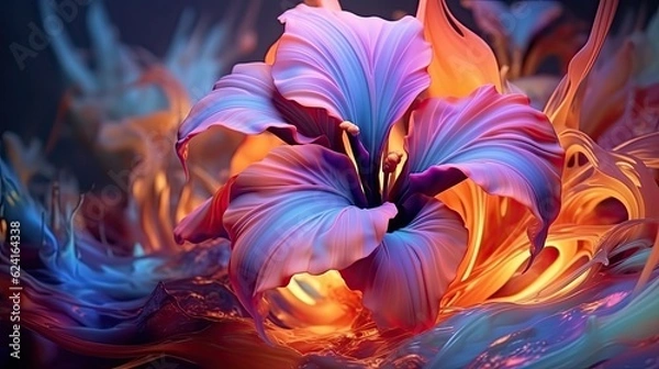 Fototapeta Gladiolus flowers in futuristic floral background. Beautiful blooming design. Generative AI