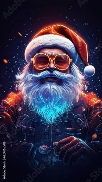 Fototapeta Redneck Santa Claus character in neon style illustration. Christmas and New year holiday neon design. Generative AI