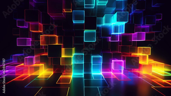 Fototapeta illustration. abstract space of neon cubes